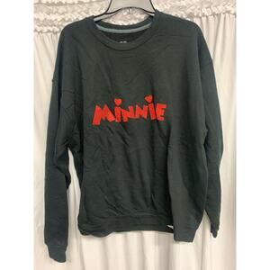 Minnie Sweatshirt XL | Black Glitter Red Graphic Crewneck | Disney Fan Pullover